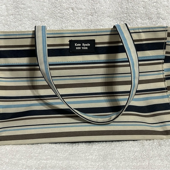 -SOLD-Kate Spade Stripped Canvas Tote Bag - Picture 9 of 15